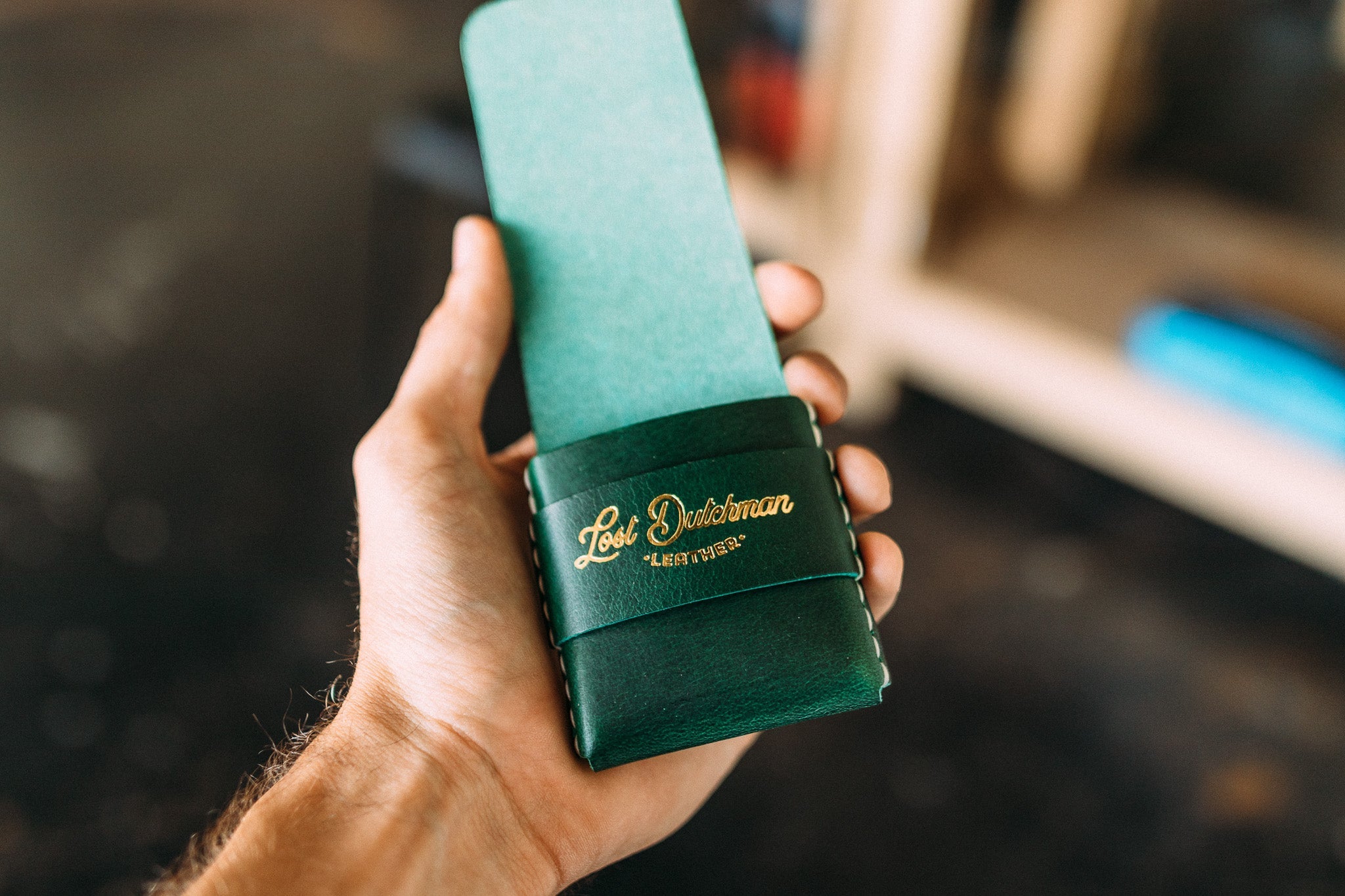 Green Buttero Finnigan (Gold Foil Stamp) - Lost Dutchman Leather handmade leather wallets