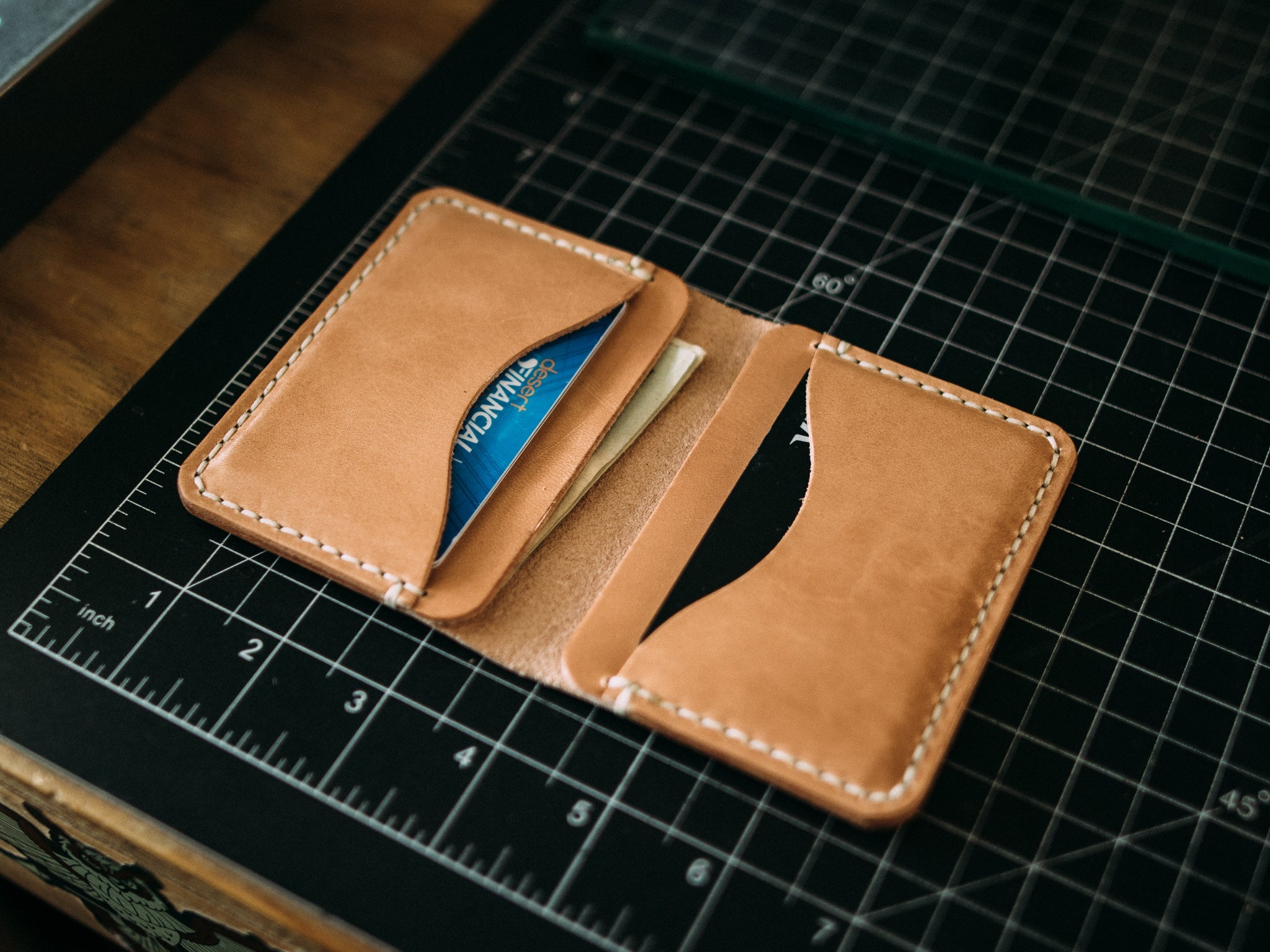 Tan with Black Vegan Leather Handcrafted Wallet and Card Holder Set