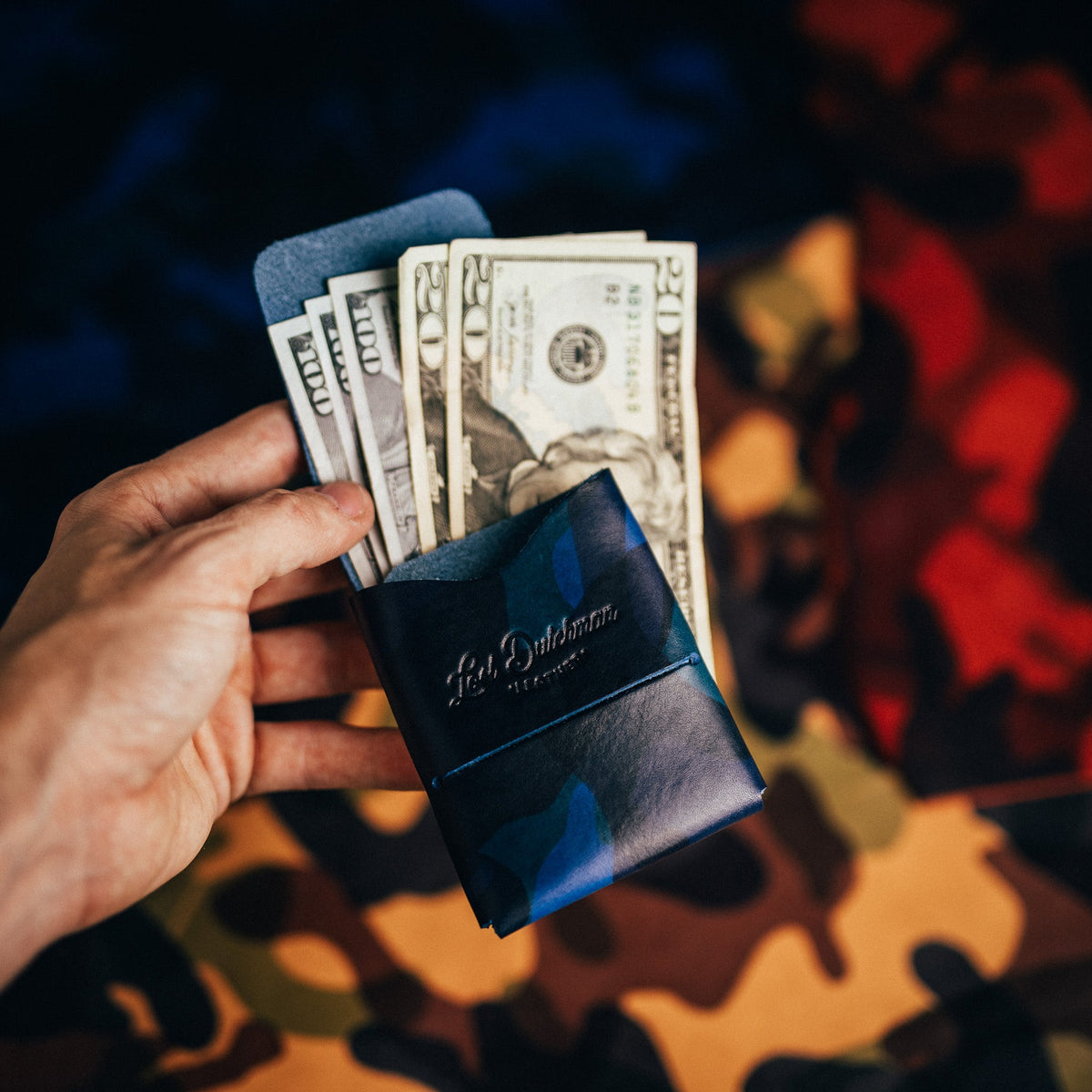 Camo Franklin 2 - Lost Dutchman Leather handmade leather wallets