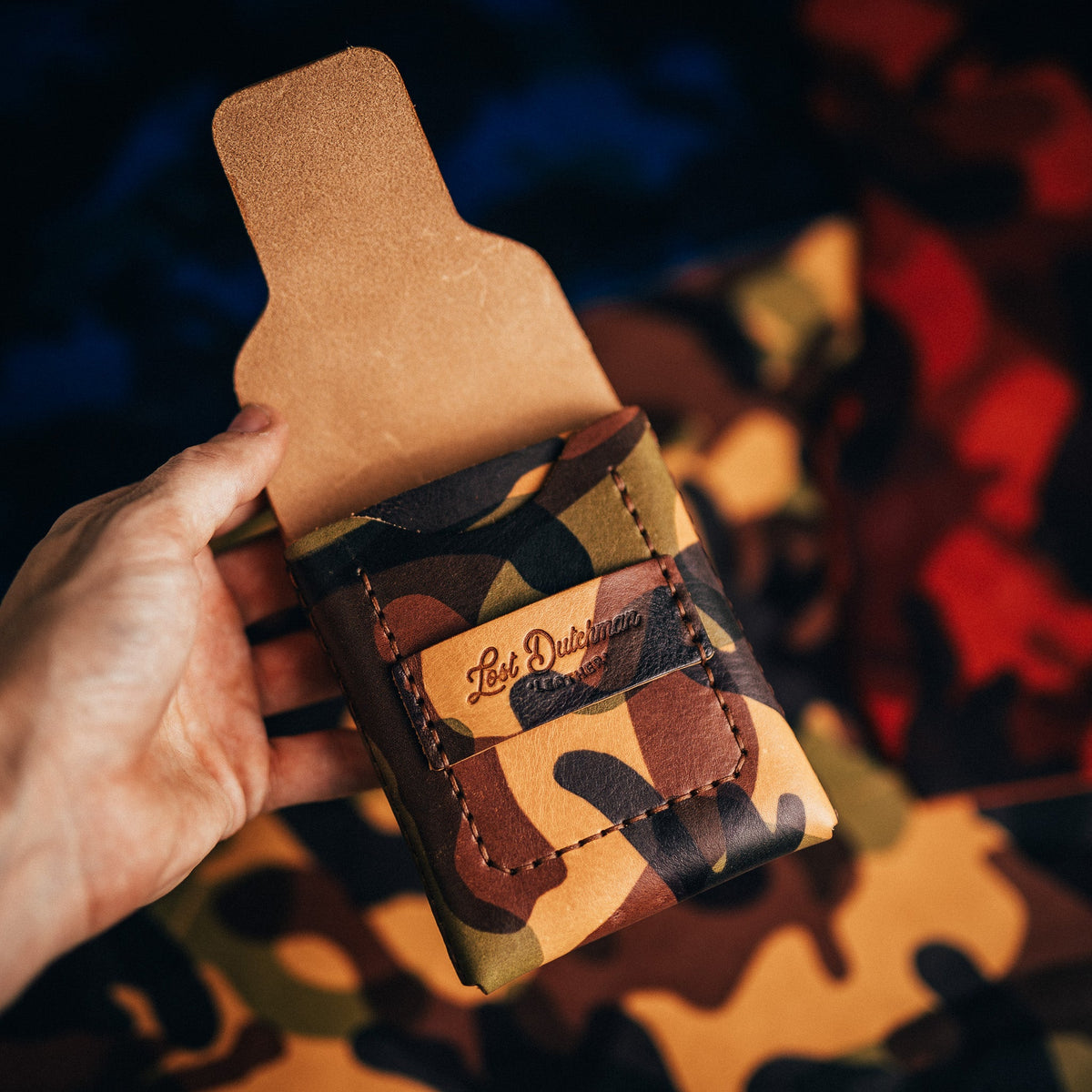 Camo Huckleberry Standard - Lost Dutchman Leather handmade leather wallets