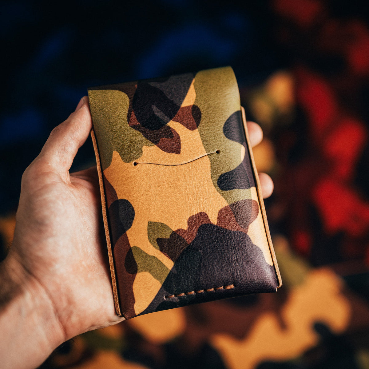 Camo Huckleberry Tall - Lost Dutchman Leather handmade leather wallets