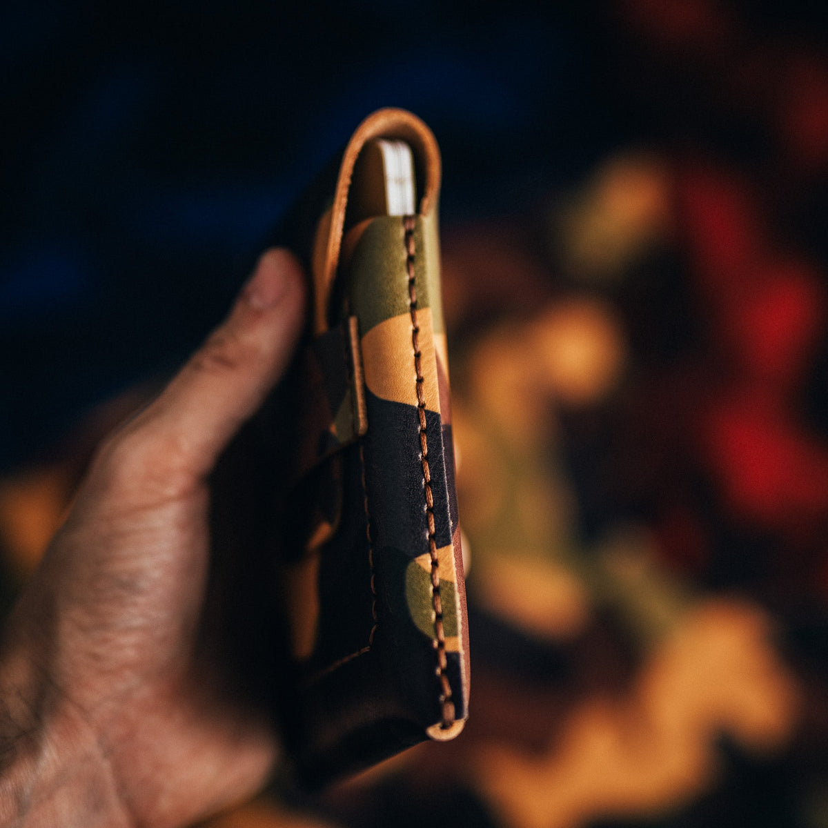 Camo Huckleberry Tall - Lost Dutchman Leather handmade leather wallets