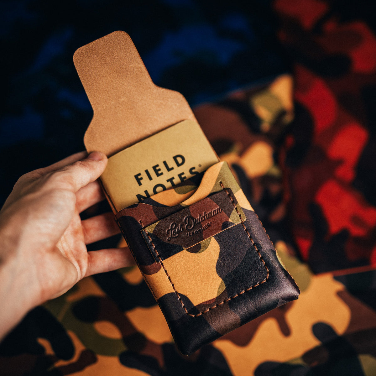 Camo Huckleberry Tall - Lost Dutchman Leather handmade leather wallets