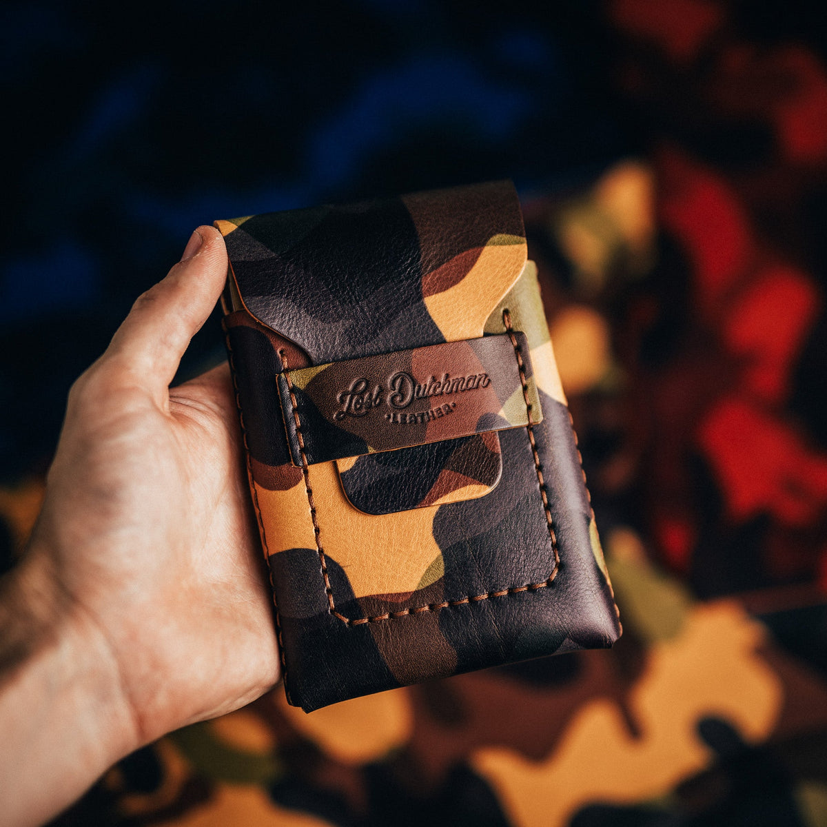 Camo Huckleberry Tall - Lost Dutchman Leather handmade leather wallets