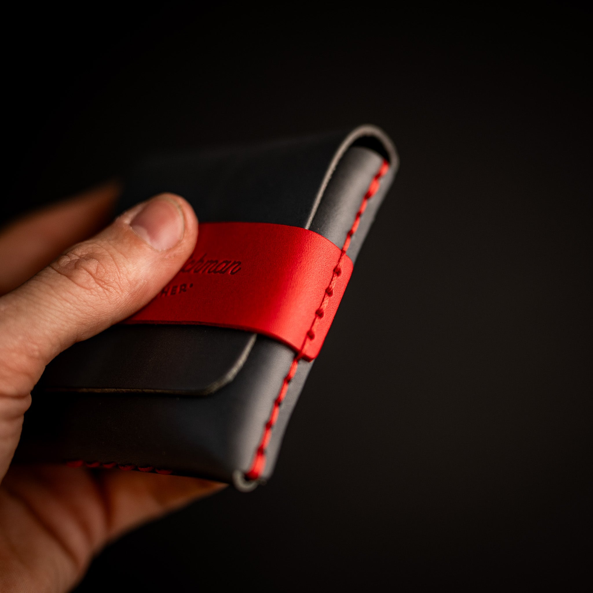Grey and Red Big Finn - Lost Dutchman Leather handmade leather wallets
