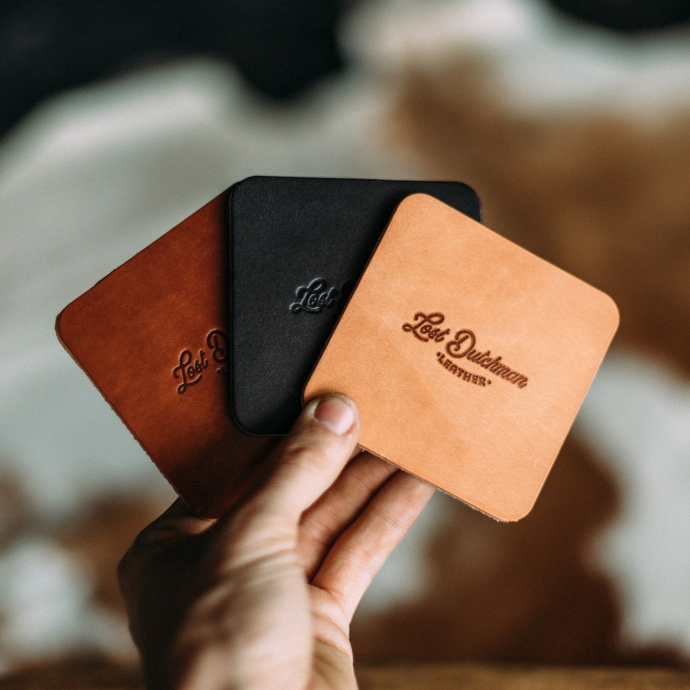 Leather Coasters - Russet - Lost Dutchman Leather handmade leather wallets