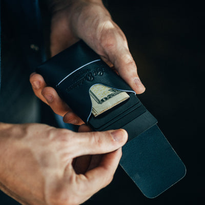 The Mini Franklin – Navy - Lost Dutchman Leather handmade leather wallets