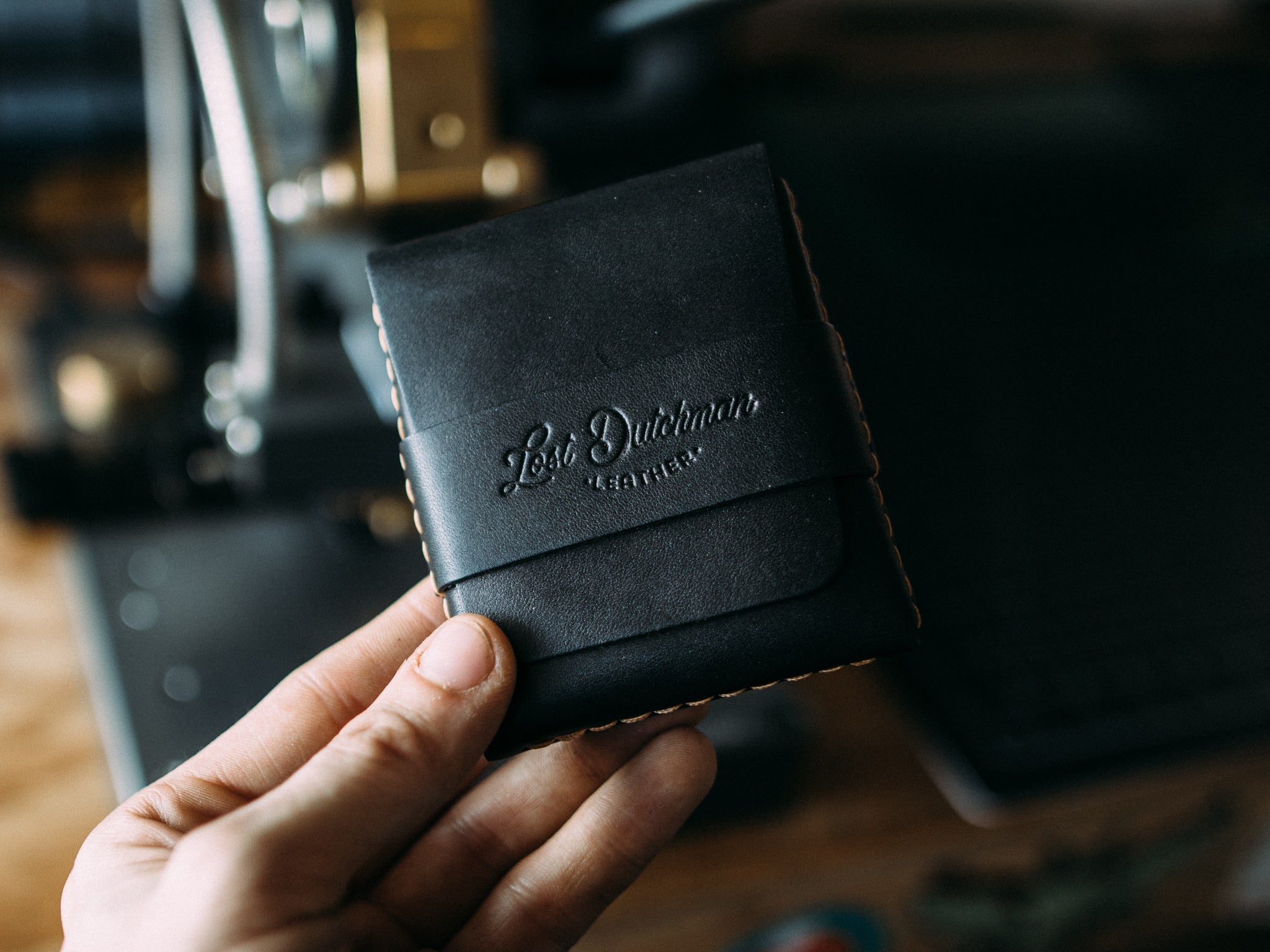 Handmade Leather Card Holder - The Finnigan Wallet Olive / Navy