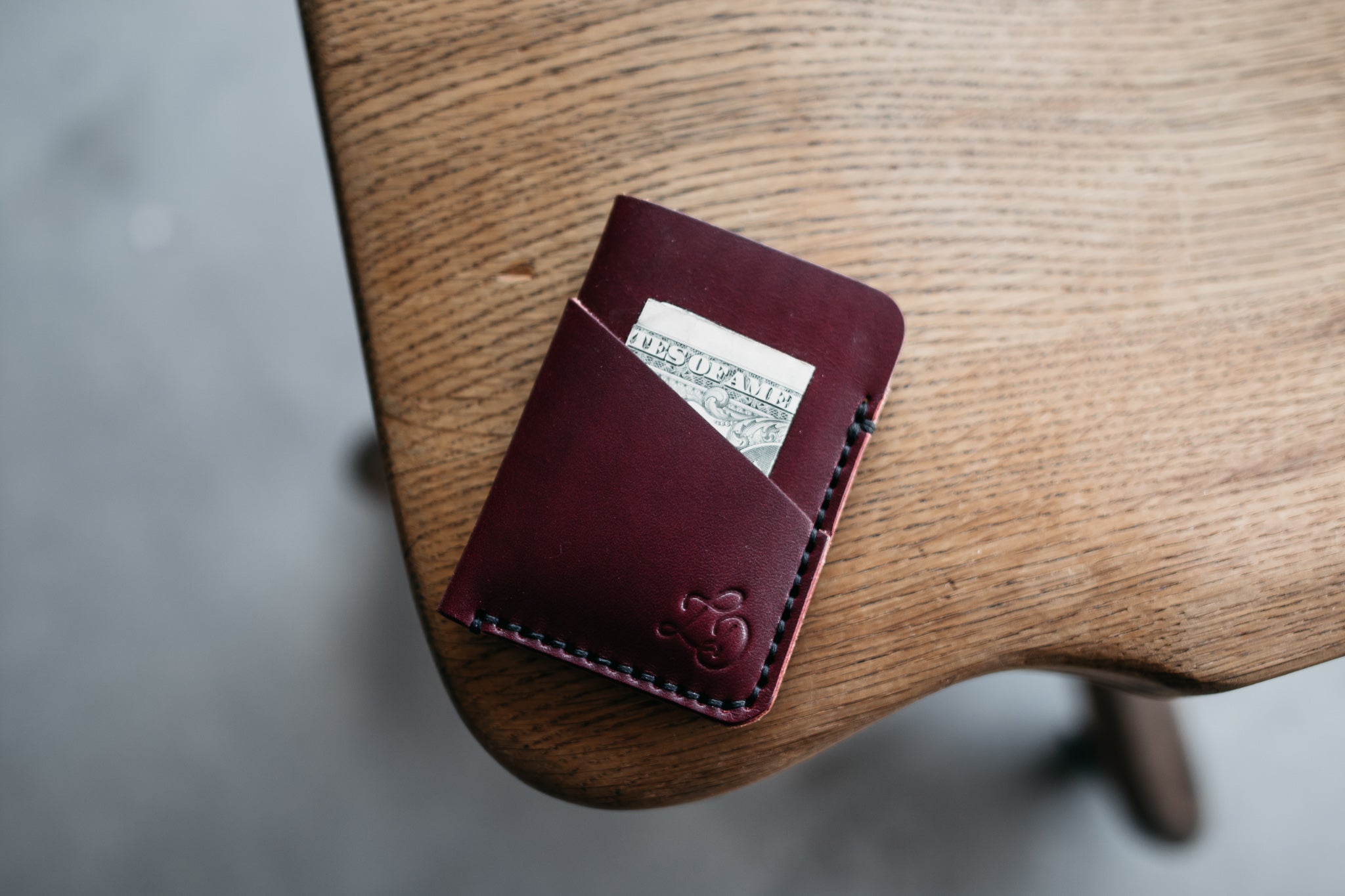 Handmade Leather Card Holder - The Finnigan Wallet Black / Navy